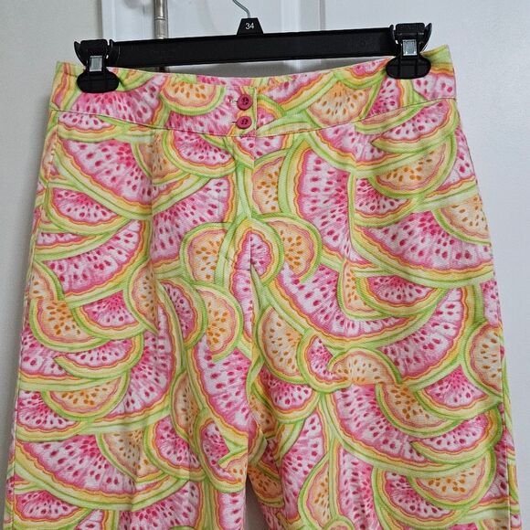 Talbots Watermelon Capri High-Rise Pants Women's 10 (30x18.5) White Pink Green - Picture 4 of 8